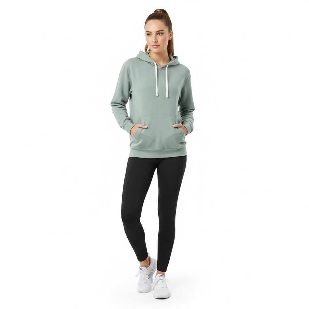 Garage | Sage Green Relaxed Fit Hoodie Kangaroo Pocket with Cream Drawstrings - Picture 2 of 7